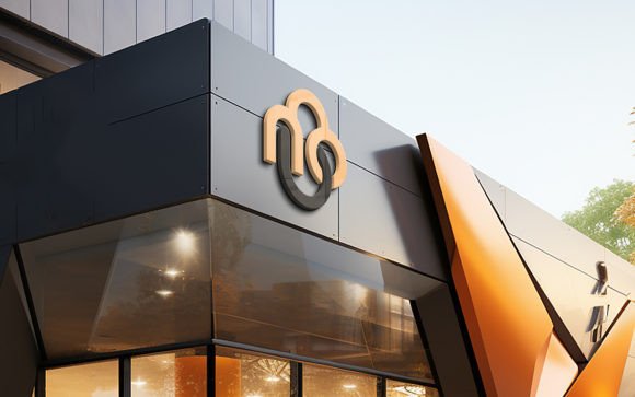 3D Chrome Logo Mockup Modern Facade Sign