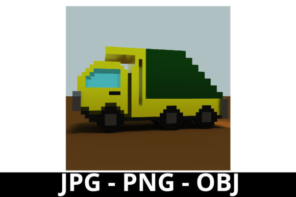 3D Rendering Voxel Art Garbage Truck