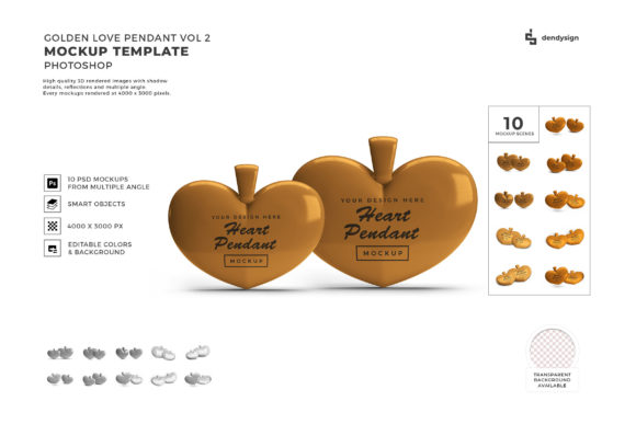 Golden Love Pendant 3D Mockup Bundle 2: A Designer's Essential